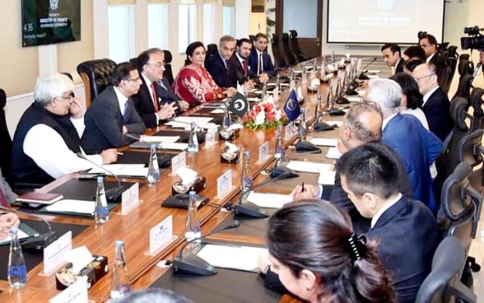 Senator Muhammad Aurangzeb, Federal Minister for Finance and Revenue, holding a meeting with Mr. Masato Kanda, President of the Asian Development Bank (ADB), at the Finance Division. Senior officials of the Ministry of Finance, Federal Board of Revenue, Ministry of Economic Affairs and top management from ADB, including Ms. Emma Fan, Country Director ADB Pakistan, were also present