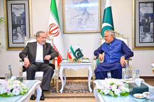 Deputy Prime Minister and Foreign Minister, Senator Mohammad Ishaq Dar, in a meeting with Iranian Foreign Minister, Seyyed Abbas Araghchi, at Ministry of Foreign Affairs