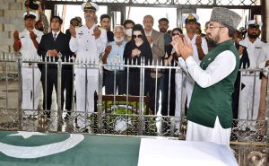 Mushaal Mullick, wife of Kashmiri Huriat leader Yasin Malik talking to media persons at Mazar-e-Quaid on the occasion of Youm-e-Istehsal to mark the sixth anniversary of India’s illegal actions of August 5, 2019, in Indian Illegally Occupied Jammu and Kashmir (IIOJK).
