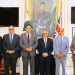 Deputy Prime Minister and Foreign Minister, Senator Muhammad Ishaq Dar, in a group photo with Pakistan-origin British MPs Mohammad Yasin, Tahir Ali, Imran Hussain, Ayoub Khan and Adnan Hussain.