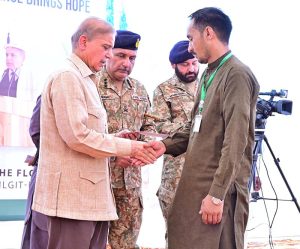 Prime Minister Muhammad Shehbaz Sharif distributes compensation and relief cheques amongst the affectees of recent floods in Gilgit Balitistan.