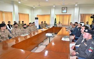 Prime Minister Muhammad Shehbaz Sharif, Cabinet Ministers, Field Marshal Syed Asim Munir NI(M) HJ and senior officials receiving a briefing about the damages during the recent torrential rains and floods in Khyber Pakhtunkhwa and ongoing relief activities in Buner