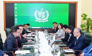 Federal Minister for Economic Affairs, Ahad Cheema, and President of the Asian Development Bank, Masato Kanda, discussing important development projects