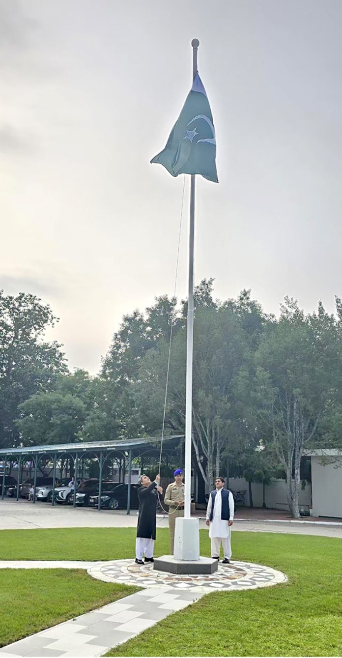 The Pakistan Embassy in Beijing organized a dignified flag hoisting ceremony on the occasion of Independence Day of Pakistan. The event also celebrated the historic victory in Marka-e-Haq during Operation Bunyan al-Marsous. The ceremony commenced with the hoisting of the national flag by Deputy Head of Mission, Mr. Bilal Mahmood Chaudhary