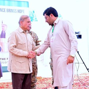 Prime Minister Muhammad Shehbaz Sharif distributes compensation and relief cheques amongst the affectees of recent floods in Gilgit Baltistan.