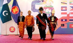 Representatives of the ASEAN countries participating in dress show at the “58 ASEAN Day” towards an inclusive & Sustainable ASEAN Future celebrated in a local hotel