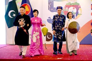 Representatives of the ASEAN countries participating in dress show at the “58 ASEAN Day” towards an inclusive & Sustainable ASEAN Future celebrated in a local hotel
