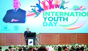 Prime Minister Muhammad Shehbaz Sharif addresses a ceremony of the International Youth Day.