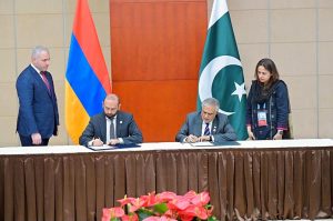 Deputy Prime Minister and Foreign Minister, Senator Mohammad Ishaq Dar, signed a Joint Communiqué, with the Foreign Minister of Armenia, Mr. Ararat Mirzoyan, thereby establishing diplomatic relations between the two countries