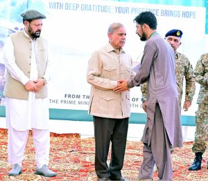 Prime Minister Muhammad Shehbaz Sharif distributes compensation and relief cheques amongst the affectees of recent floods in Gilgit Baltistan.