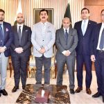 Chairman Senate, Syed Yousaf Raza Gilani, in a group photo with a delegation from the Libyan Sovereign Fund (via LAFICO) at Parliament House in the federal capital
