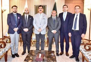 Chairman Senate, Syed Yousaf Raza Gilani, in a group photo with a delegation from the Libyan Sovereign Fund (via LAFICO) at Parliament House in the federal capital