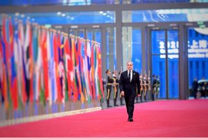 Prime Minister Muhammad Shehbaz Sharif arrives at the Tianjin Meijang Convention Center to attend the welcome banquet organized in honor of the world leaders participating in the 25th SCO Heads of States Council Meeting