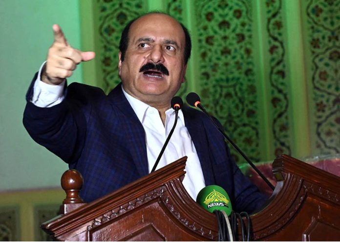 Chairman Prime Minister Youth Program, Rana Mashhood Ahmed Khan addresses a special seminar on Independence Day at Aiwan-e-Iqbal Complex