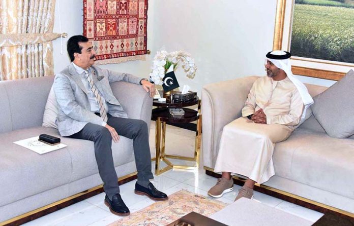Ambassador of the United Arab Emirates, Hamad Obaid Ibrahim Salem Al Zaabi, pays a farewell call on Chairman Senate, Syed Yousaf Raza Gilani, in the federal capital