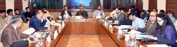 Senator Amir Waliuddin Chishti, Chairman Senate Standing Committee on National Health Services, Regulations and Coordination, presiding over a meeting of the committee at Parliament House in the federal capital