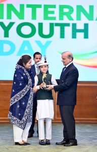 Prime Minister Muhammad Shehbaz Sharif presents awards for recognition of services in various sectors, of individuals from minority communities, at the ceremony on International Youth Day.