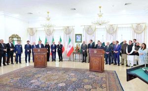 Prime Minister Muhammad Shehbaz Sharif and the President of Iran H.E. Dr. Masoud Pezeshkian address a joint press stakeout