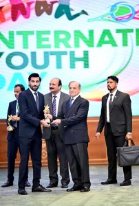 Prime Minister Muhammad Shehbaz Sharif presents awards for recognition of services in various sectors, of individuals from minority communities, at the ceremony on International Youth Day.