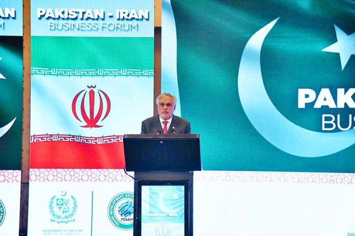 Deputy Prime Minister and Foreign Minister, Senator Mohammad Ishaq Dar, addressed the Pakistan-Iran Business Forum, in the presence of H.E. the President of Iran and the high-level accompanying delegation