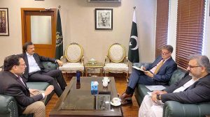 Special Assistant to the Prime Minister Haroon Akhtar Khan in a meeting with Economic Expert Prof. Nick Lee to discuss the status of Industrial Policy in Ministry of Industries and production.