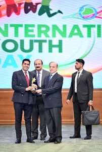 Prime Minister Muhammad Shehbaz Sharif presents awards for recognition of services in various sectors, of individuals from minority communities, at the ceremony on International Youth Day.