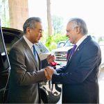 Member of the CPC Politburo and Foreign Minister of China, Wang Yi, arriving at the Ministry of Foreign Affairs, where he was received by Deputy Prime Minister and Foreign Minister, Senator Mohammad Ishaq Dar, in the federal capital