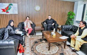 Federal Minister for Poverty Alleviation and Social Safety, Syed Imran Ahmed Shah meets UN World Food Programme Country Director Coco Ushiyama.
