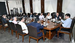Sindh Chief Minister Syed Murad Ali Shah presides over a follow-up meeting at CM House to review dewatering operations and monitor rescue and rehabilitation efforts after the heavy rains in the city