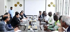 A high-level delegation from Burkina Faso, led by Yacouba Zabré Gouba, Minister of Energy, Mines, and Quarries, in a meeting with Federal Minister for Petroleum, Ali Pervaiz Malik