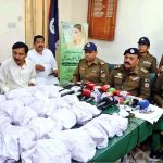 SP (Investigation) Syed Jamshed Ali Shah addressing a press conference, about the seized 20 kilograms of ice drug worth Rs. 20 million from three smugglers by police