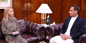 Ambassador of Bulgaria Mrs. Irena Gancheva calls on Speaker National Assembly Sardar Ayaz Sadiq at Parliament House.