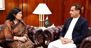 Ambassador of Nepal Ms. Rita Dhital calls on Speaker National Assembly Sardar Ayaz Sadiq at Parliament House.