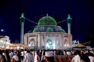 A well decorated view of Data Darbar with colorful lights in connection with 982 Urs of Data Ali Hajveri(RA) as a large number of people arrives to attend the three day Urs celebrations of renowned Sufi Data Gunj Buksh