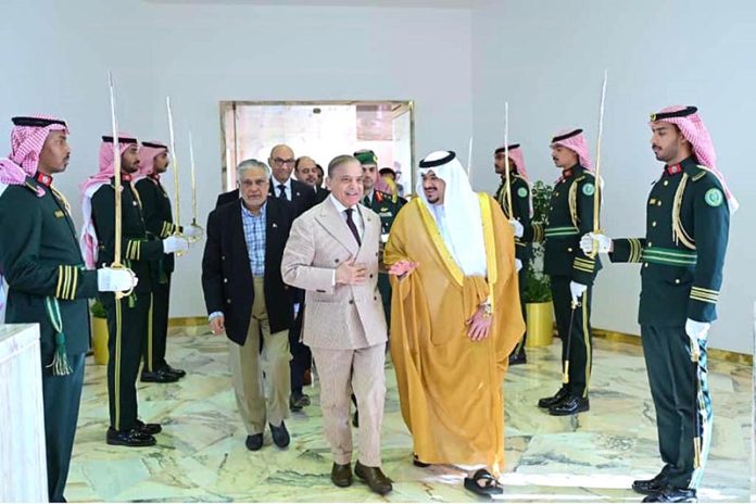 Deputy Governor of Riyadh H.E. Muhammad bin Abdulrahman bin Abdulaziz sees Prime Minister Muhammad Shehbaz Sharif off at Riyadh Airport