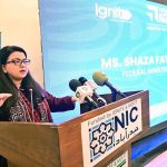 Federal Minister for IT & Telecom, Ms. Shaza Fatima Khawaja, addresses the graduation ceremony of Cohorts 4 and 5 at the National Incubation Center, inspiring young innovators to drive Pakistan’s digital future