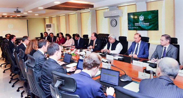 Federal Minister for Finance and Revenue, Senator Muhammad Aurangzeb chairing the kick-off meeting with the visiting IMF Review Mission at the Finance Division