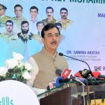 Senate Chairman Syed Yousaf Raza Gillani addresses a ceremony at Jinnah Hall, organized by Women University, to mark the 15th anniversary of the birth of Prophet Muhammad (PBUH) and Defence Day 2025