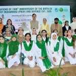 Students present patriotic tableaus and pay rich tributes to the martyrs during celebrations of the 15th anniversary of the birth of Prophet Muhammad (PBUH) and Defence Day 2025 at Jinnah Hall, organized by Women University