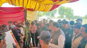 Conversing with the local media about the ongoing relief and rescue efforts in the area and the government efforts to deal with the aftermath of the floods that have ravaged different parts of the country.