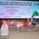 Students perform stage tableaus and offer glowing tributes to the martyrs as part of celebrations of the 15th anniversary of the birth of Prophet Muhammad (PBUH) and Defence Day 2025 at Jinnah Hall, organized by Women University