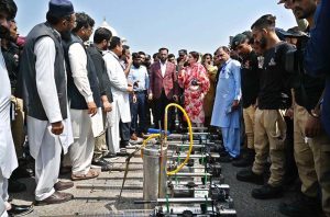 Federal Minister for National Health Services, Regulations and Coordination Syed Mustafa Kamal addressing the inauguration ceremony of the National Dengue Prevention Drive 2025 at F-9 Park.
