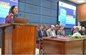 Minister of State for Federal Education and Professional Training Ms. Wajiha Qamar launching “NFE Monitoring and Evaluation Mechanism” during a seminar on “Promoting Literacy Era” on the occasion of International Literacy Day 2025 Organized by Ministry of Federal Education and Professional Training in collaboration with JICA-AQAL and Allama Iqbal Open University.
