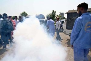 Federal Minister for National Health Services, Regulations and Coordination Syed Mustafa Kamal addressing the inauguration ceremony of the National Dengue Prevention Drive 2025 at F-9 Park.
