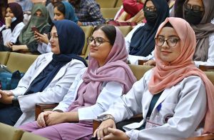 Chief Guest Federal Minister for National Health Services, Regulation and Coordination Syed Mustafa Kamal addressing during soft launch ceremony of “From Trauma to recovery elevating Burn Treatment Standards, Stem Cells/Skin Bank” at PIMS.