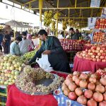 A vendor sells seasonal fruit at his stall in weekly Sunday Bazaar in G-6 Sector in the Federal Capital