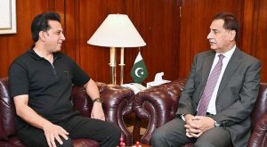 Speaker National Assembly Sardar Ayaz Sadiq in a meeting with CEO Lahore Qalandars Rana Atif at Parliament House.