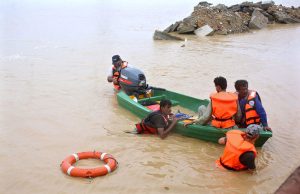 Pakistan Navy personnel are taking part in rescue efforts after continuous rains lashed Karachi.