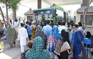 An Electro Green Bus being charged at the charging station at General Bus Stand.