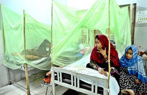 Dengue patients receiving treatment at Bhitai Hospital as the mosquito-borne virus continues to spread alarmingly in the city